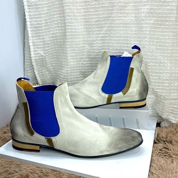 (R2) GIANFRANCO LATTANZI Men's high-end grey leather slip-on ankle boots S.12US - Picture 2 of 13